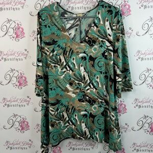 Only 9 top asymmetrical hem holographic dots Stylish Green and Brown Women's Top